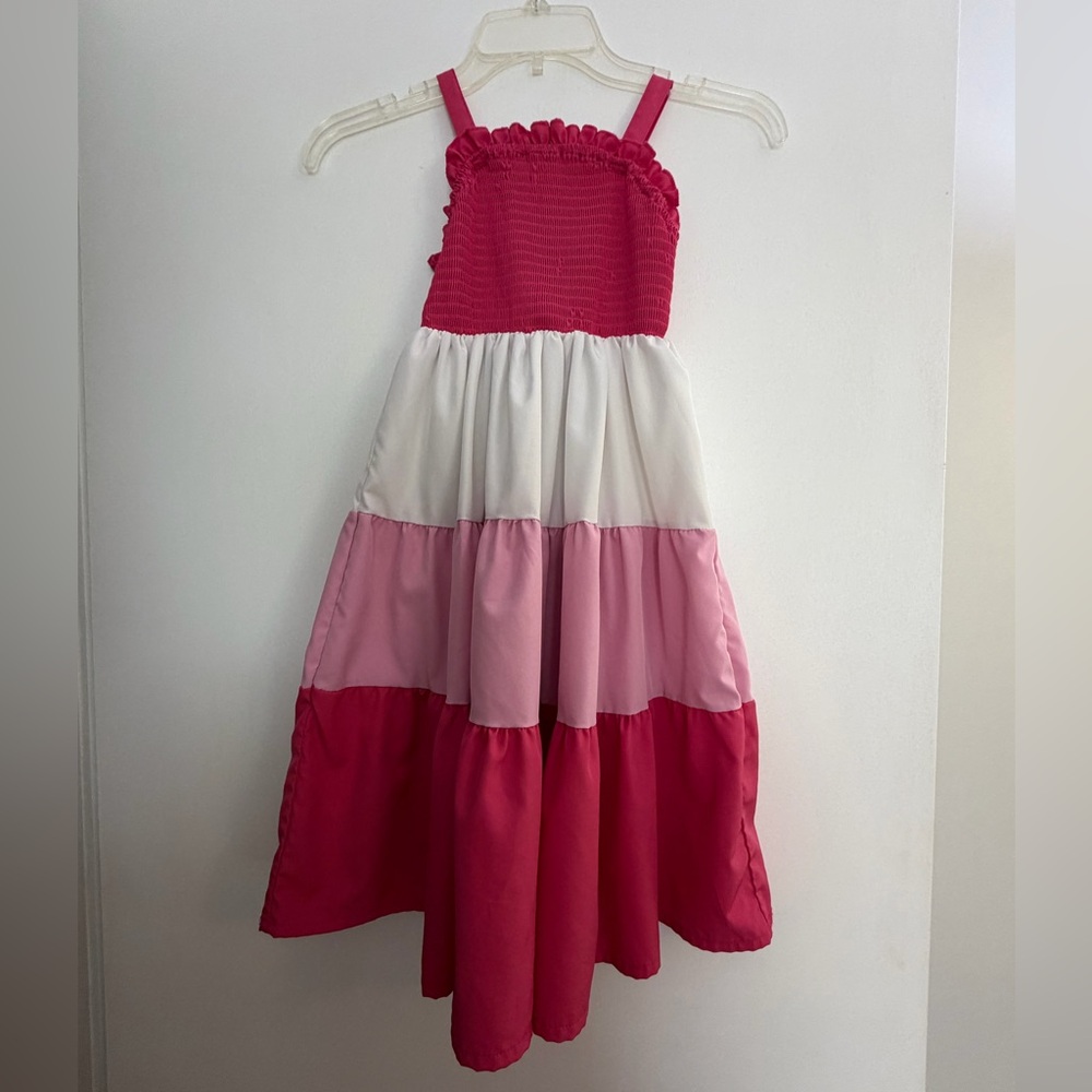 Girls' Pink Tiered Sundress with Smocked Bodice
